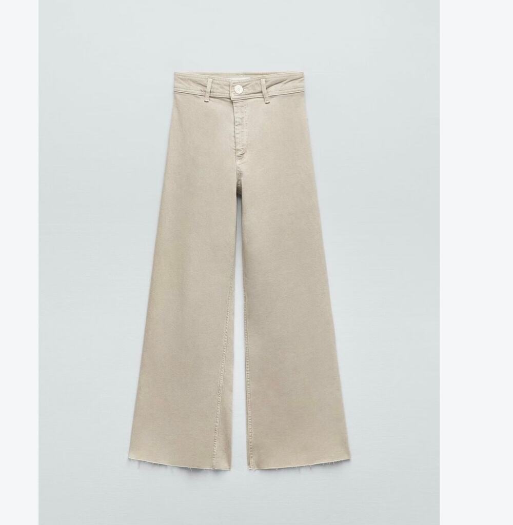 Zara The Marine Straight Jeans Size 4 Beige High Rise Wide Leg Raw Hem
